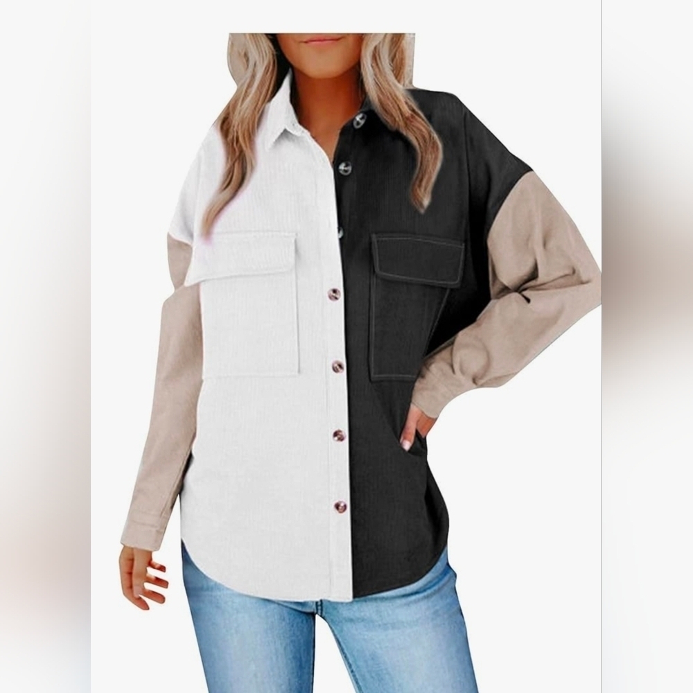 Meufam Womans Corduroy Color Block Shacket, Nwot, Large
